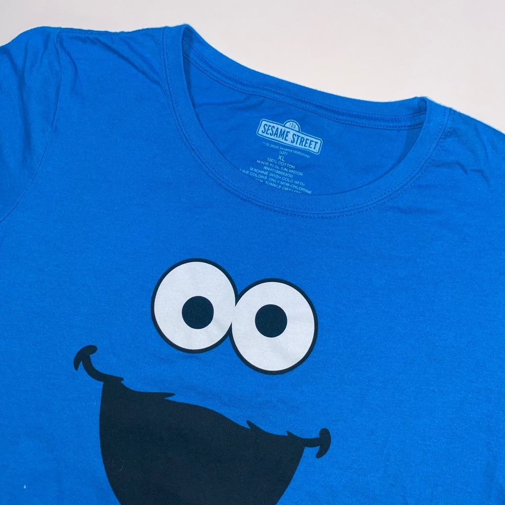 Kids Sesame Street Cookie Monster Blue Graphic T Shirt Tee‎ XL